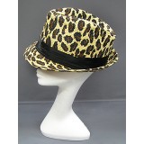 Fedora Straw Hat w/ Leopard Print - Beige - HT-1183BEMT